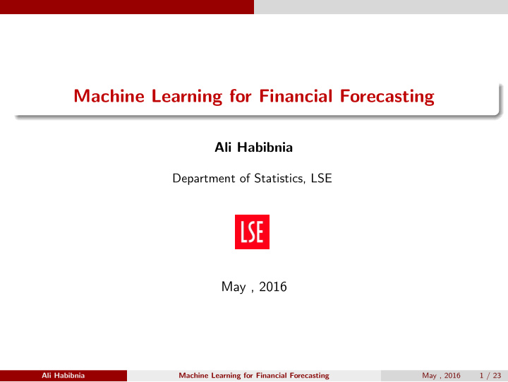 machine learning for financial forecasting