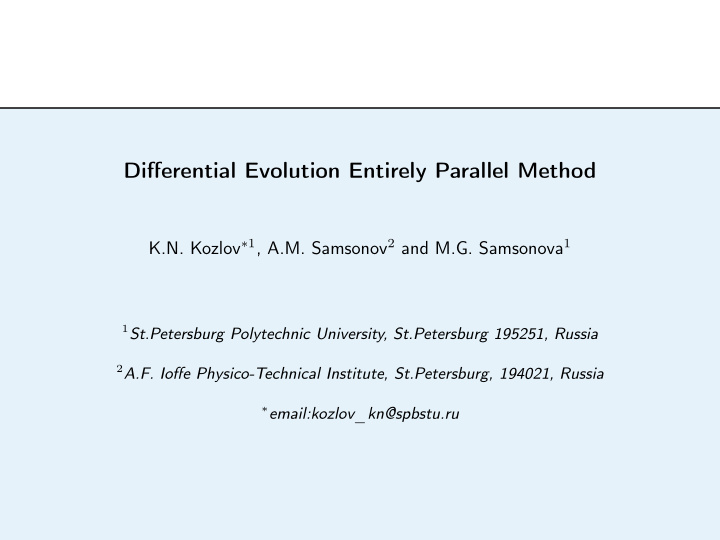 differential evolution entirely parallel method