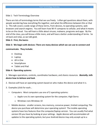 Slide 1:  Tech Terminology Overview  There are lots of terminology terms that we use freely.  I