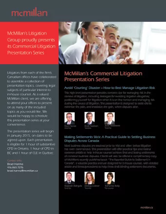 McMillans Commercial Litigation  Litigators from each of the fjrms  Canadian offjces have