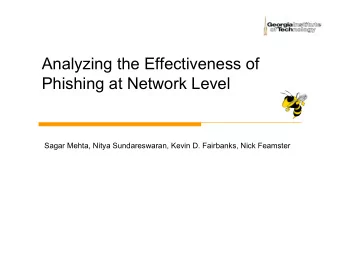 Analyzing the Effectiveness of  Phishing at Network Level  Sagar Mehta, Nitya Sundareswaran, Kevin