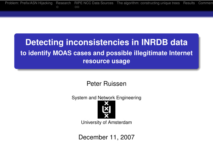 detecting inconsistencies in inrdb data
