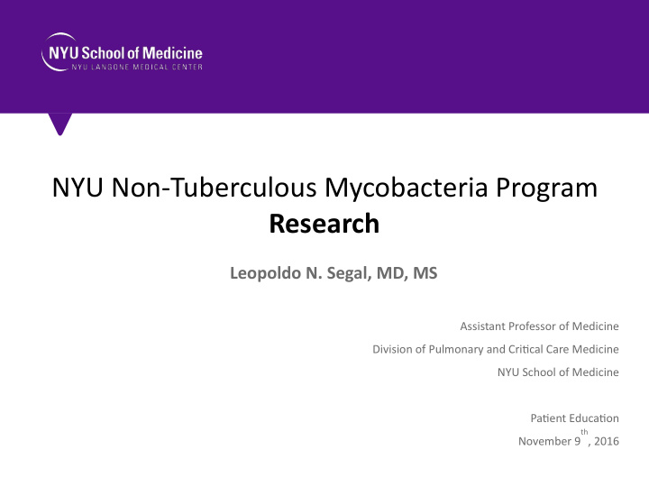nyu non tuberculous mycobacteria program research