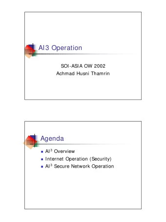 AI3 Operation  SOI-ASIA OW 2002  Achmad Husni Thamrin  Agenda  AI 3 Overview  Internet