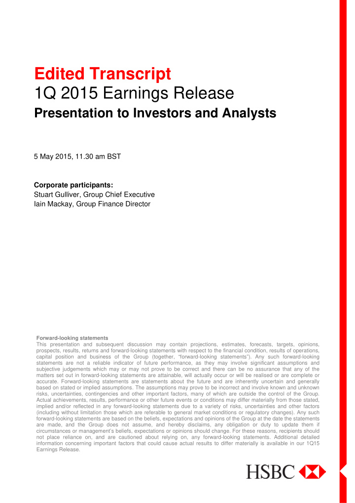 edited transcript 1q 2015 earnings release presentation