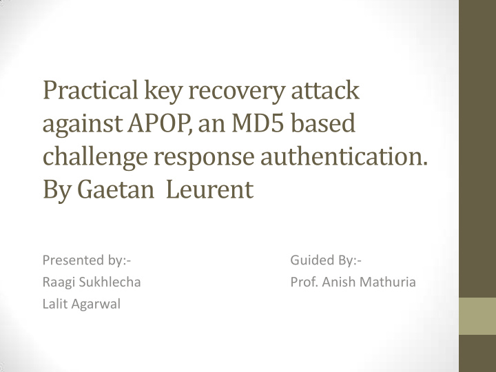 practical key recovery attack against apop an md5 based