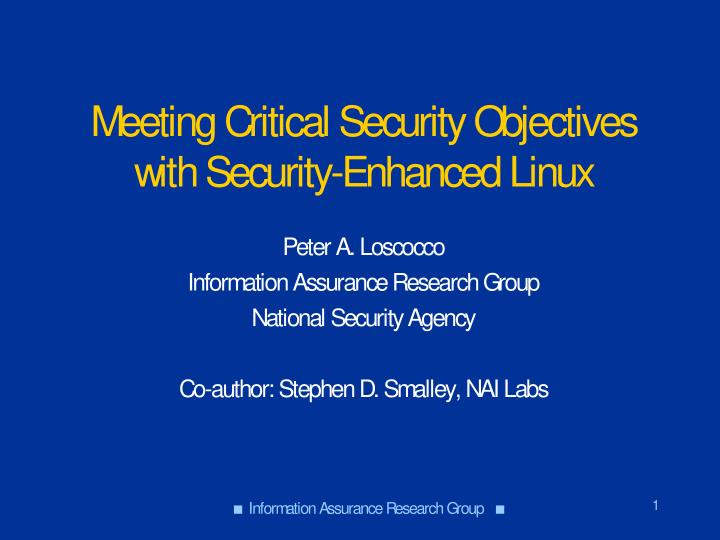 m eeting critical security objectives with security