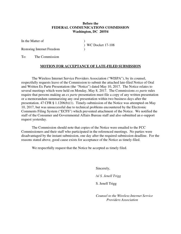 before the federal communications commission washington