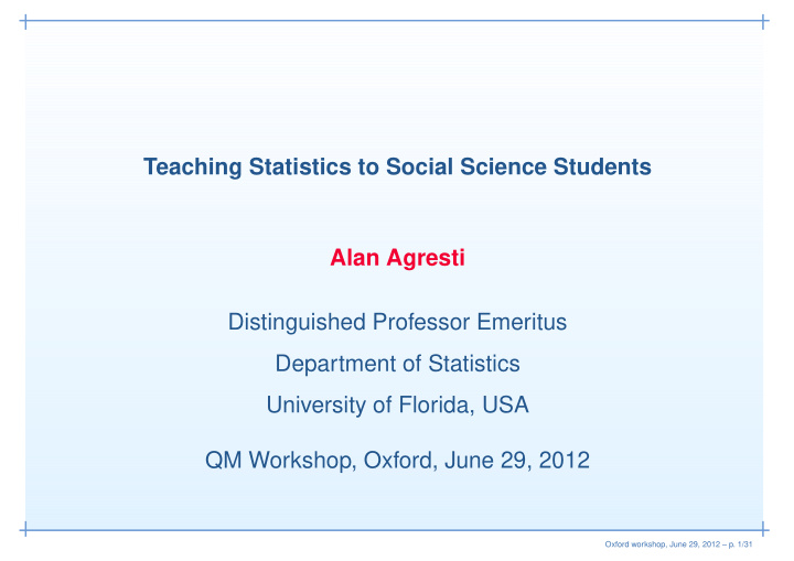 teaching statistics to social science students alan