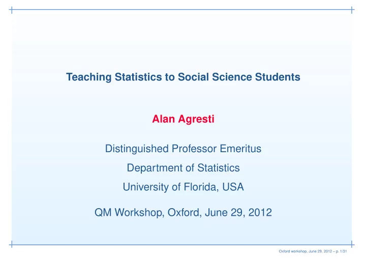 teaching statistics to social science students alan