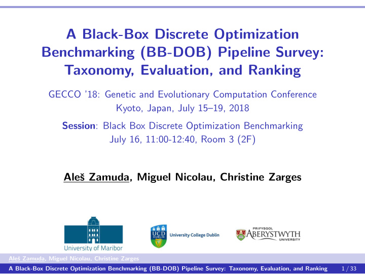a black box discrete optimization benchmarking bb dob