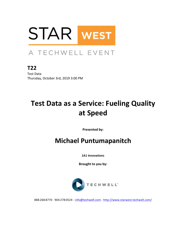 test data as a service fueling quality at speed