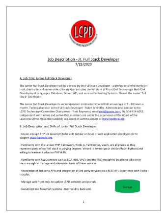 A. Job Title: Junior Full Stack Developer  The Junior Full Stack Developer will be advised by the