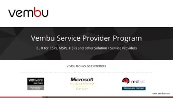 Vembu Service Provider Program  Built for CSPs, MSPs, HSPs and other Solution / Service Providers