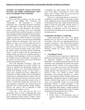 Business Succession Issues Involving 2nd or 3rd Generations That Have No Desire to be Partners  a