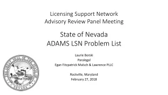ADAMS LSN Problem List  Laurie Borski  Paralegal  Egan Fitzpatrick Malsch &amp; Lawrence PLLC
