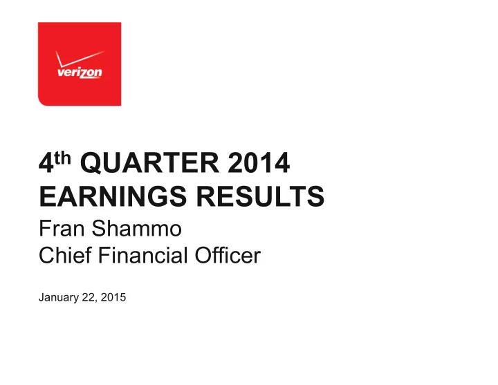 4 th quarter 2014 earnings results