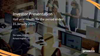 style  31 January 2020  Click to edit Master subtitle style  Tim Sykes, CEO  Richard Hughes, CFO