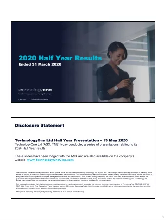 2020 Half Y  2020 Half Year R  ear Results  esults  En  Ende  ded  d 31  31 M  Marc  arch 20  h