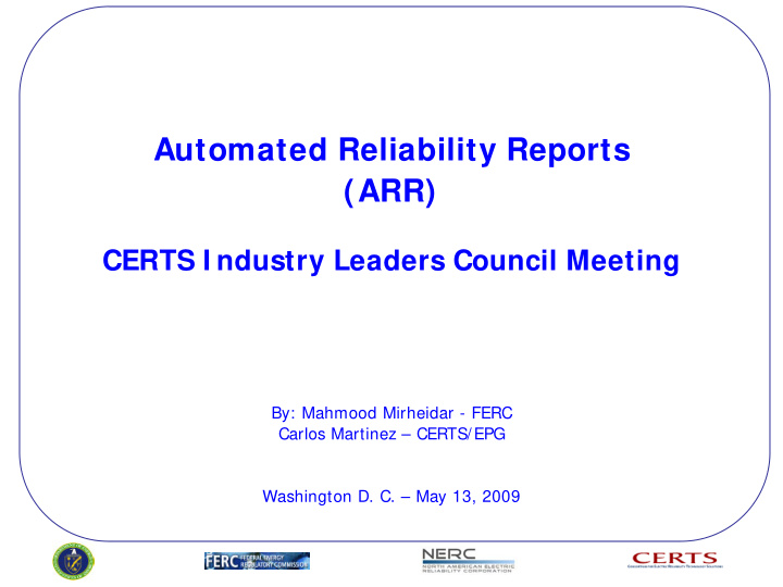 automated reliability reports arr