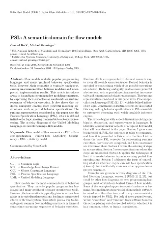PSL: A semantic domain for flow models Conrad Bock 1 , Michael Gruninger 2 1 U.S. National
