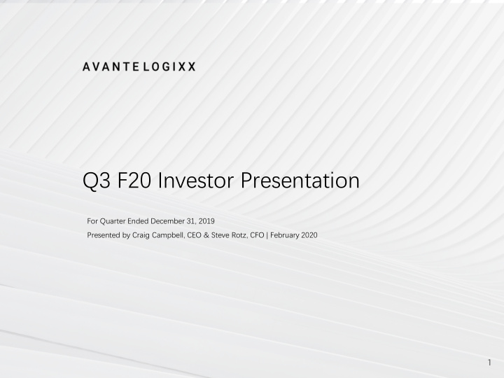 q3 f20 investor presentation