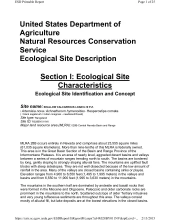 United States Department of  Agriculture  Natural Resources Conservation  Service  Ecological Site