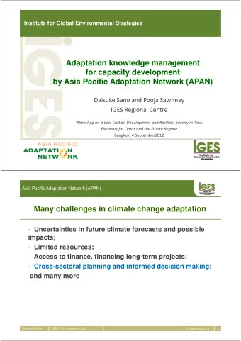 Adaptation knowledge management  for capacity development  by Asia Pacific Adaptation Network