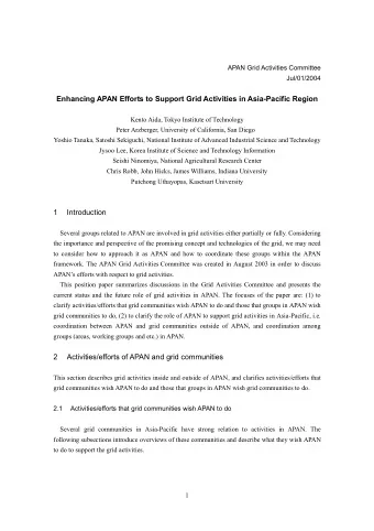 Enhancing APAN Efforts to Support Grid Activities in Asia-Pacific Region  Kento Aida, Tokyo
