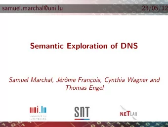 Semantic Exploration of DNS  Samuel Marchal, J  er  ome Fran  cois, Cynthia Wagner and