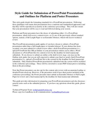 Style Guide for Submission of PowerPoint Presentations  and Outlines for Platform and Poster
