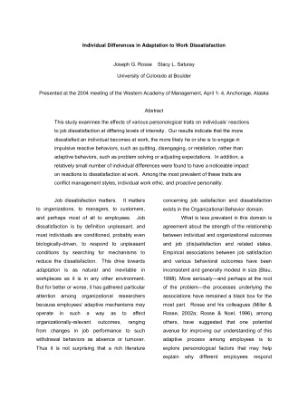 Individual Differences in Adaptation to Work Dissatisfaction  Joseph G. Rosse    Stacy L. Saturay