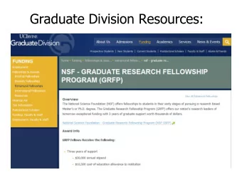 Graduate Division Resources:  Graduate Division Resources: Funding workshops: overview of the NSF