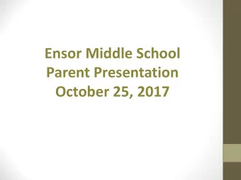 Ensor Middle School  Parent Presentation  October 25, 2017 Focus on  Grades  Attendance