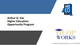 Arthur O. Eve  Higher Education  Opportunity Program  Compiled IHE reported data, as of 11/05/2019