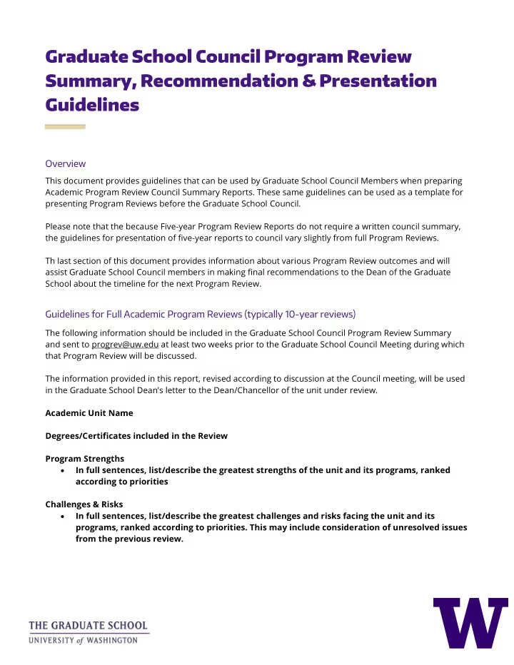graduate school council program review summary
