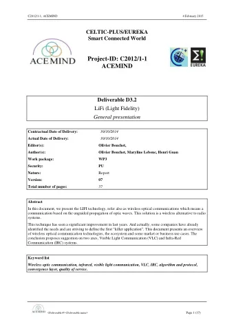 Project-ID: C2012/1-1 ACEMIND  Deliverable D3.2  LiFi (Light Fidelity)  General presentation