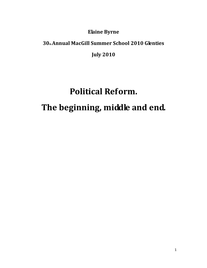 political reform the beginning middle and end