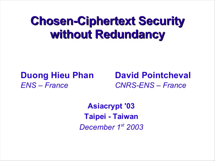chosen ciphertext security chosen ciphertext security