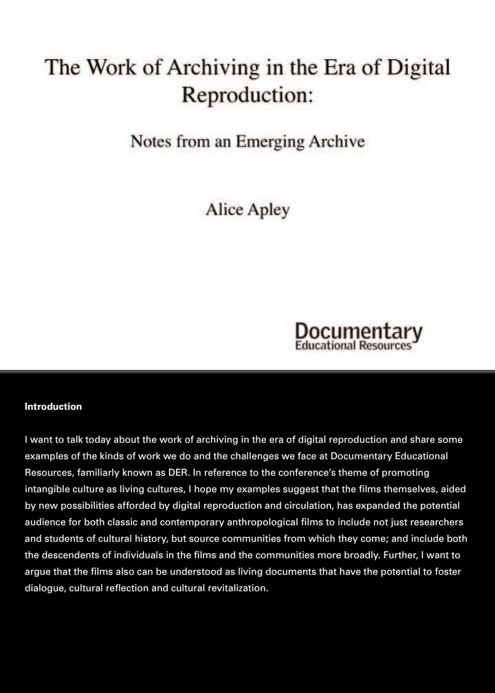 introduction i want to talk today about the work of