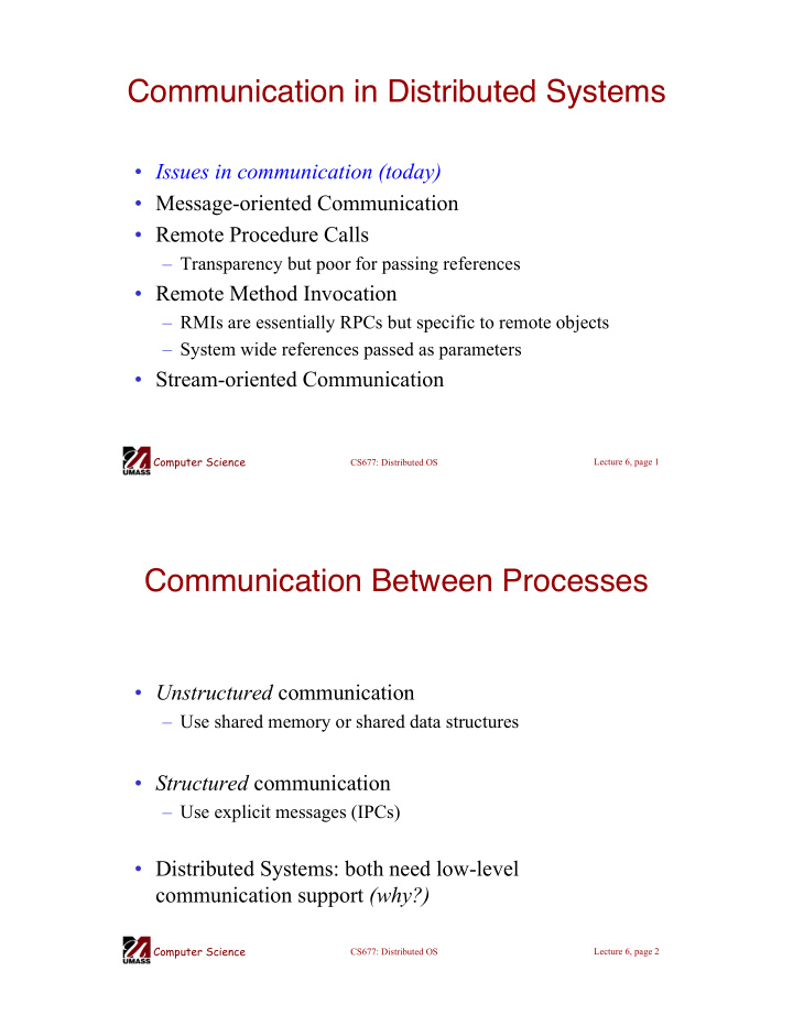 communication in distributed systems