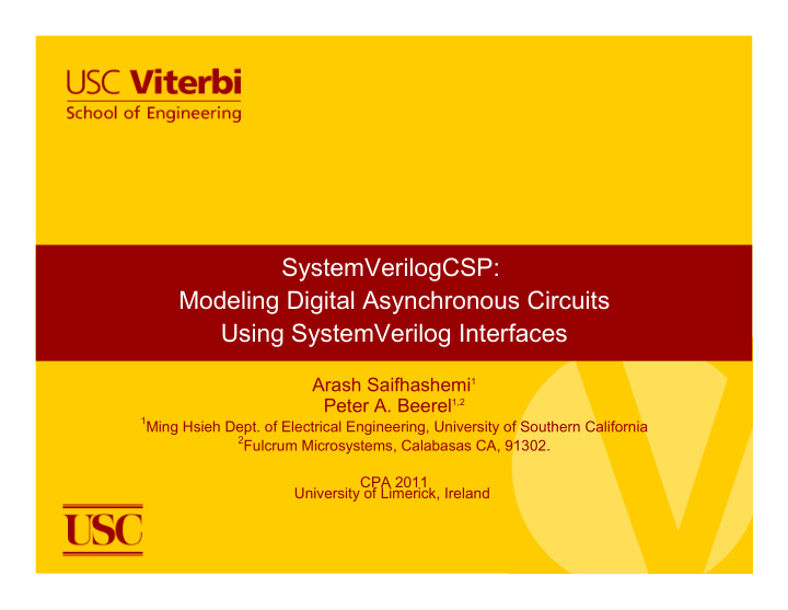 systemverilogcsp modeling digital asynchronous circuits