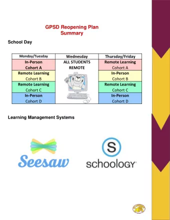 GPSD Reopening Plan  Summary  School Day  Monday/Tuesday  Wednesday  Thursday/Friday  In-Person