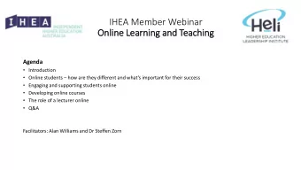 Onlin  line Learning and Teaching  Agenda  Introduction  Online students  how are they