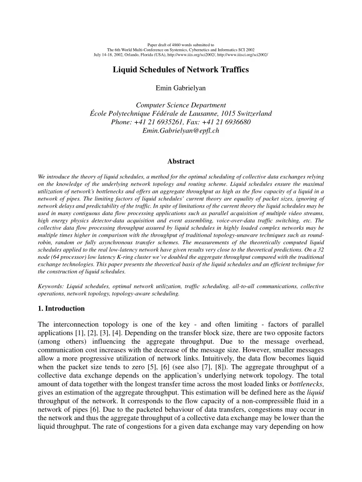 liquid schedules of network traffics