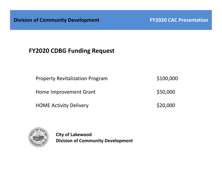 fy2020 cdbg funding request