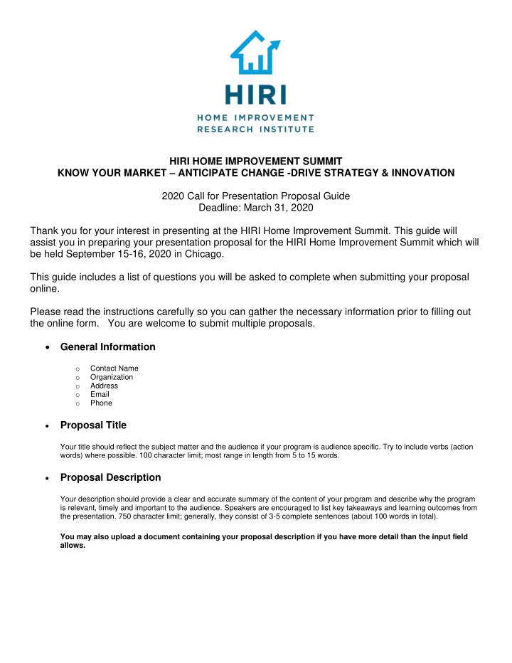 hiri home improvement summit know your market anticipate