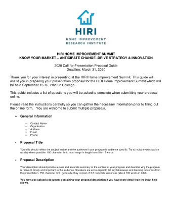 HIRI HOME IMPROVEMENT SUMMIT KNOW YOUR MARKET  ANTICIPATE CHANGE -DRIVE STRATEGY &amp;