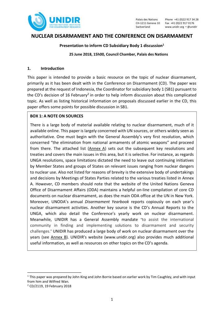 nuclear disarmament and the conference on disarmament