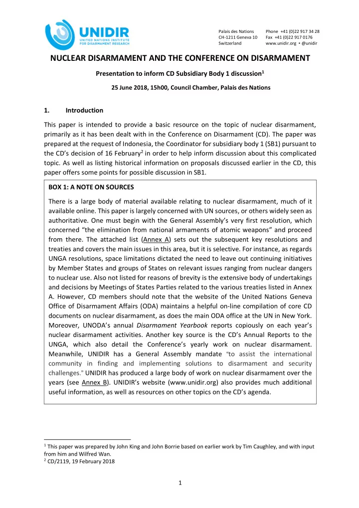 nuclear disarmament and the conference on disarmament